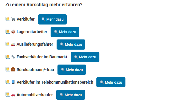 Berufsfelder anklicken