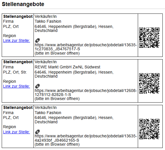 Stellenangebote mit QR Code